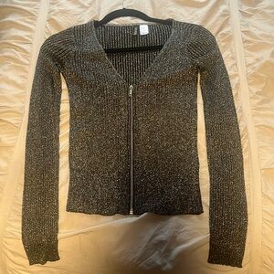 Sparkly metallic zip up cardigan